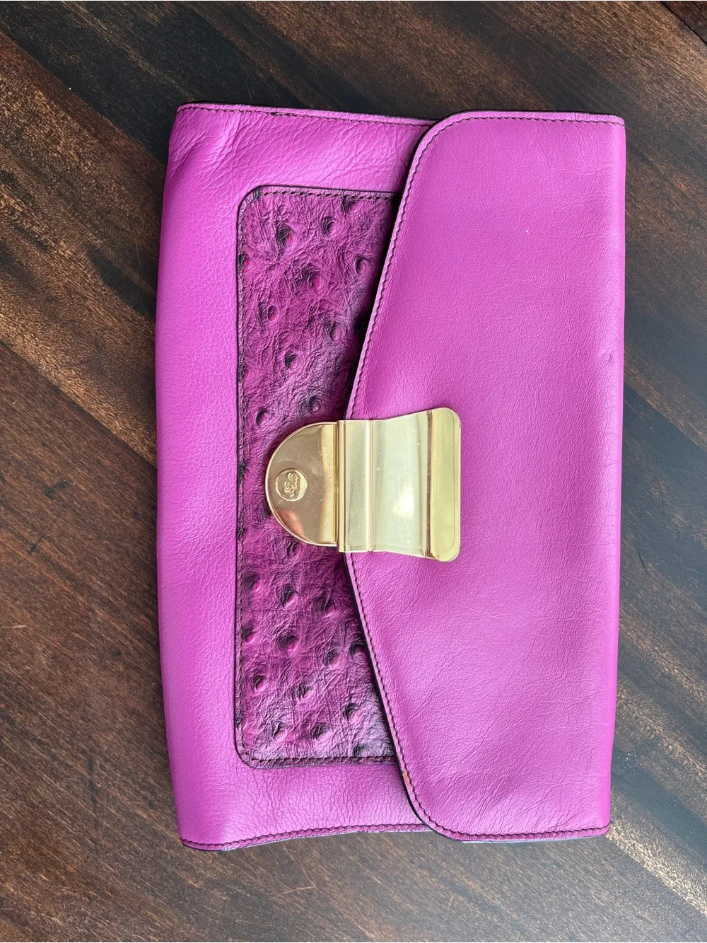 Ted Baker Purple Leather Clutch with Gold Hardware